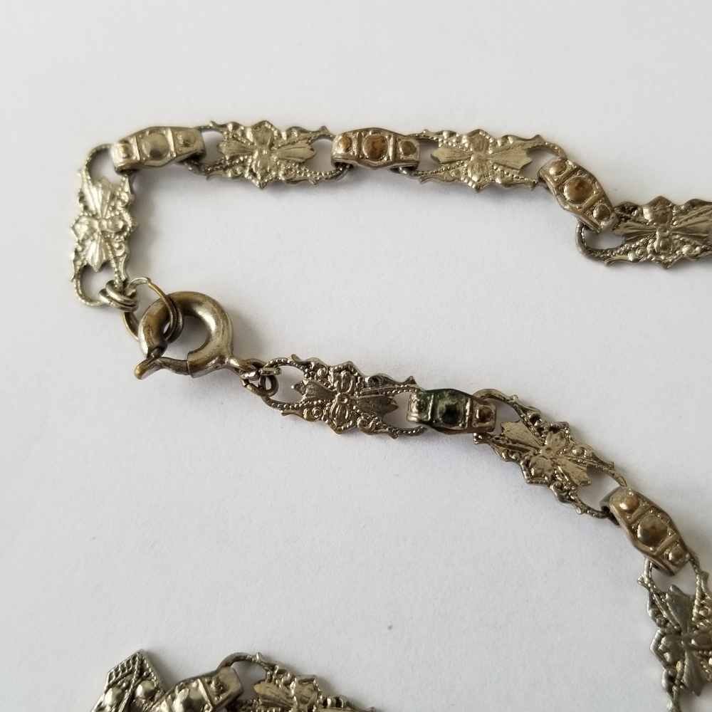 Relisted-Vintage Art Deco necklace blue glass silver tone choker - Picture 14 of 17
